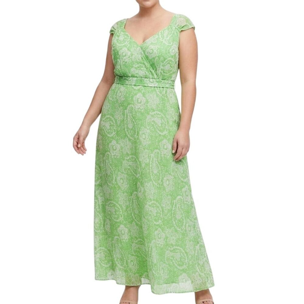 George Plus Size 3X Green Paisley Maxi Dress With Belt